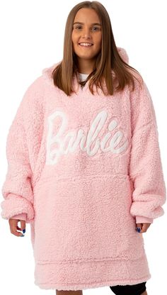 Barbie Womens Wearable Hooded Blanket | Ladies Embroidered Classic Logo Fleece Hoodie in Pink | Cozy Doll Fashion Pullover at Amazon Women’s Clothing store Barbie Blanket, Barbie Winter, Barbie Sweatshirt, Barbie Barbie, Sherpa Hoodie, Blanket Hoodie, Hoodie Blanket, Movie Fashion, Wearable Blanket