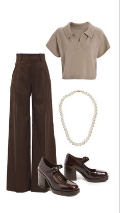 More in telegram Look 80s, Mode Tips, Brown Pants, Swaggy Outfits, Wide Pants, Mode Vintage, Casual Style Outfits, Lookbook Outfits