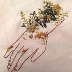 an embroidered hand with flowers on it