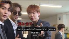 three young men in suits and ties standing next to each other with the caption happiness doesn't come from grads, but bsss