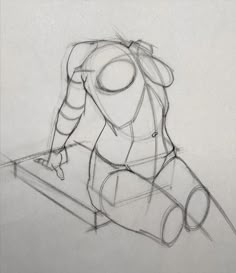 a drawing of a man sitting on top of a table