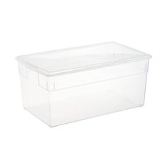 a plastic storage box with lid on a white background