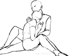 a drawing of two people sitting next to each other, one holding the other's head