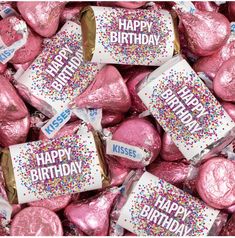 happy birthday candy wrapped in pink foil with sprinkles