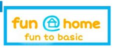 the fun home logo is shown in blue and orange