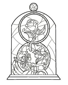 a stained glass window with roses in the center and an image of a woman's face on it