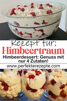 dessert for himbertraum with raspberries and whipped cream in glass bowls