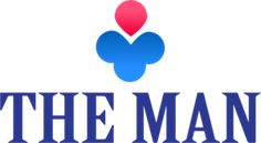 the man logo is shown in blue and red with an image of a heart on it