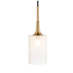 a white and gold pendant light with a black cord