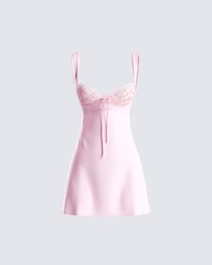 Our MABEL dress, now in pink for all our barbies 💅 Complete with a satin bow front detail, an A-line style, and lace overlays at bust cups - this dress is really all you need for all your doll activities 💗 White Corset Dress, Cute Homecoming Dresses, Pink Mini Dress, Pink Mini, Pink Mini Dresses, White Mini Dress, Dream Dress