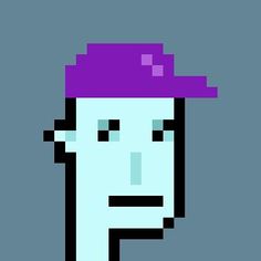 the face of a man with a purple hat is shown in this pixellated image