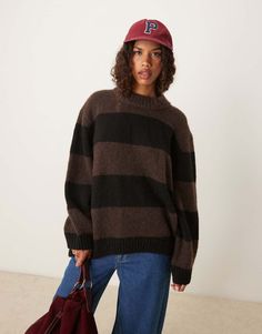 Maglioni e Cardigan di ASOS DESIGN Abbraccia il tuo lato più morbido Motivo a righe Girocollo Maniche lunghe Vestibilità oversize Autumn Dresses, Oversize Pullover, Jumpsuit Party, Autumn Outfits, Crew Neck Jumper, Satin Slip Dress, Adidas Samba, Side Stripe, Striped Sweater