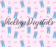 a pink and blue pattern with the words shelby's digitals