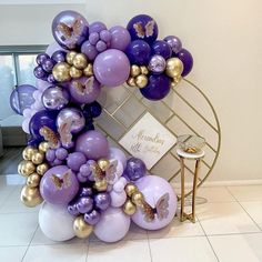 116pcs Purple Butterfly Baby Girl Balloon Garland Arch - If you say i do Deco Violet, Lila Party, Balloon Chain, Purple Balloons, Purple Birthday, Garland Arch, Purple Party, Butterfly Baby Shower, Butterfly Theme