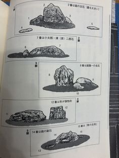 an open book with pictures of rocks and other things in it's pages, including chinese characters