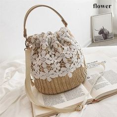 Lace Crossbody Beach Bag Summer Travel Crossbody Bucket Bag, Spring Vacation Crossbody Bucket Bag, Beach Crossbody Bucket Bag, Beach Bucket Bag With Removable Pouch, White Straw Crossbody Bag For Summer, White Crochet Bag With Removable Pouch For Summer, White Summer Bucket Bag With Large Capacity, Spring Vacation Crossbody Beach Bag, White Crossbody Shoulder Bag For Beach