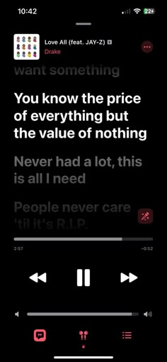 an iphone screen with the text'you know the price of everything but the value of nothing