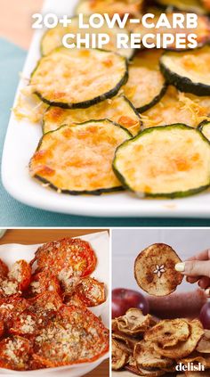 the collage shows different types of food including zucchini, cheese and tomatoes