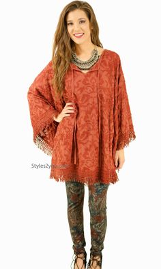 Secret Fringe Kimono Shirt Dress In Rust #Vintage, #victorian, #unique, #lace, #boutique, #vintageinspired, #styles2you #love #collection #ideas #inspiration #holiday #ootd #women #fashionista #ootd #gifts #fall #collection #holiday #season #party #affordablefashion #crochet #shoponline #unique #festival #festive #celebrations #gifts #thanksgiving #christmas #hiddengemsofstyles2you Summer Long Sleeve Poncho With Fringe, Summer Poncho With Fringe, One Size Spring Poncho With Tassels, One Size Tassel Poncho For Spring, Spring Poncho With Tassels, Rayon Tunic For Spring, Spring Poncho With Tassels One Size, Spring Poncho One Size With Tassels, Hippie Poncho With Tassels