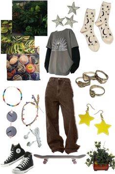 Earthcore Fashion, Yuki Core, Alternative Hippie, Tomboy Outfit Ideas, Clothes Embroidery Diy, Alt Clothes, Slay Outfits, Star Clothing