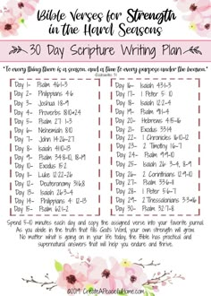 a printable bible verse for strength in the heart season 30 day scripture writing plan