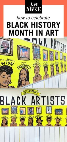 the black history month in art banner with kids's pictures on it and text overlay