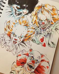 a drawing of clowns with their mouths open