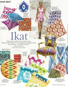 an advertisement for the iket catalog featuring colorful fabrics and accessories, including a chair