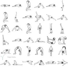 an image of people doing yoga poses in various positions and postures on white paper