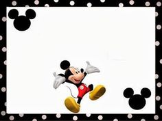 a mickey mouse photo frame with white polka dots on black and white background, featuring an image of the character