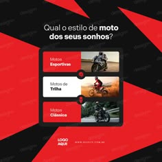 a red and black advertisement for motorcycles with the words moto de esstilo de mo