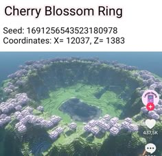 an aerial view of a city surrounded by trees and buildings, with the text cherry blossom ring