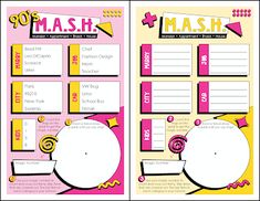 a pink and yellow printable mash game