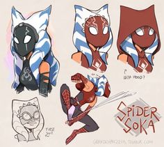 some kind of art work that looks like spider - man and catwomans in different poses