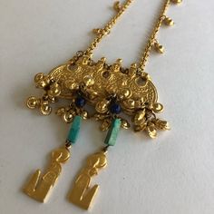 Vintage Accessories Nyc Egyptian Revival Necklace. Marked Accessories Nyc. Gold Hanging Disks. Beautiful Egyptian Revival Necklace! Vintage Accessories, Blue Gold, Vintage Gold, Womens Jewelry Necklace, Vintage Ladies, Vintage Jewelry, Jewelry Necklaces, Women Jewelry, Blue