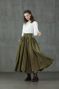 Maxi Linen Skirt, Warm Skirts, Green Wool Coat, Retro Skirt, White Linen Shirt, Fair Lady, Dyed Linen, Party Skirt, Linen Skirt