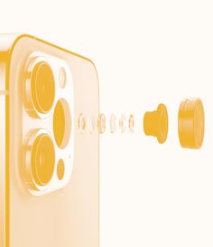 an orange and white wall mounted device with buttons on it's side, in front of a white background