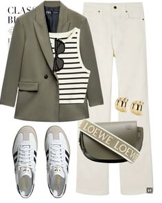 Dior Inspired Outfit, Khaki Blazer Outfit Women, Zara Blazer Outfit, Khaki Blazer Outfit, Blazer Summer Outfits, Loewe Jeans, Friday Outfit For Work, Virgo Rising, Khakis Outfit