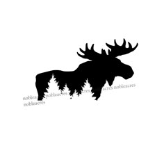 the silhouette of a moose with large antlers on it's back