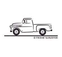 a black and white drawing of a truck on a road with the words frank schuser above it