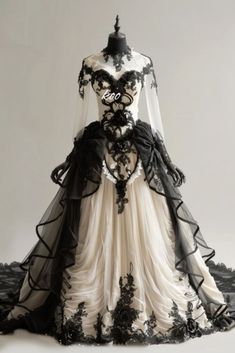 Gothic White Wedding Dress, Black And Ivory Wedding, Witch Dresses, 2023 Costumes, Haunted Wedding, Wedding Dresses With Long Sleeves, Goth Wedding Dresses, Ivory Wedding Dresses, Dresses With Long Sleeves