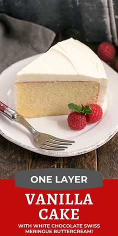 a slice of vanilla cake on a white plate