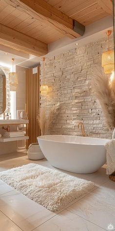 a large white bath tub sitting inside of a bathroom