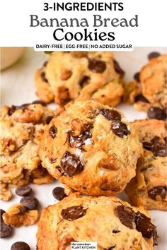 three ingredient banana bread cookies with chocolate chips