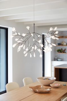 a dining room table with a bowl on it