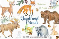 watercolor woodland animals clipart set