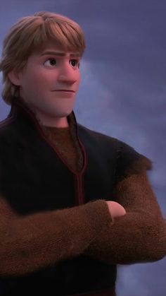 an animated image of a young man with blonde hair wearing a brown shirt and black vest