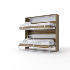 a bunk bed with two sets of beds underneath it