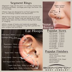 an info sheet showing the different types of nose hoops