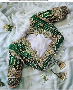 Green Bridal Blouse Designs Heavy Work, Mendhi Dress, Embroidery Blouse Saree, Green Blouse Designs, Latest Bridal Blouse Designs, Maggam Work Blouse, Blouse Designs Catalogue, Latest Blouse Designs Pattern, Blouse Ideas